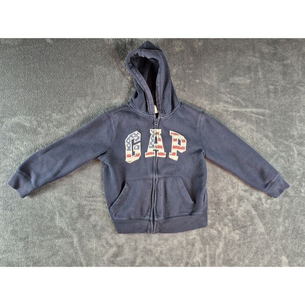 GAP NAVY BLUE MEDIUM HOODIE WITH GAP EMBEDDED USA FLAG DETAIL IN EMBLEM SZ 8-9